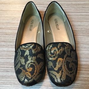 Olivia Miller Black and Gold Flat Loafers Size 8.5